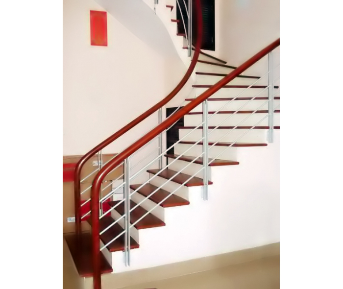 Cầu thang sắt Lập Là tay vịn gỗ X4